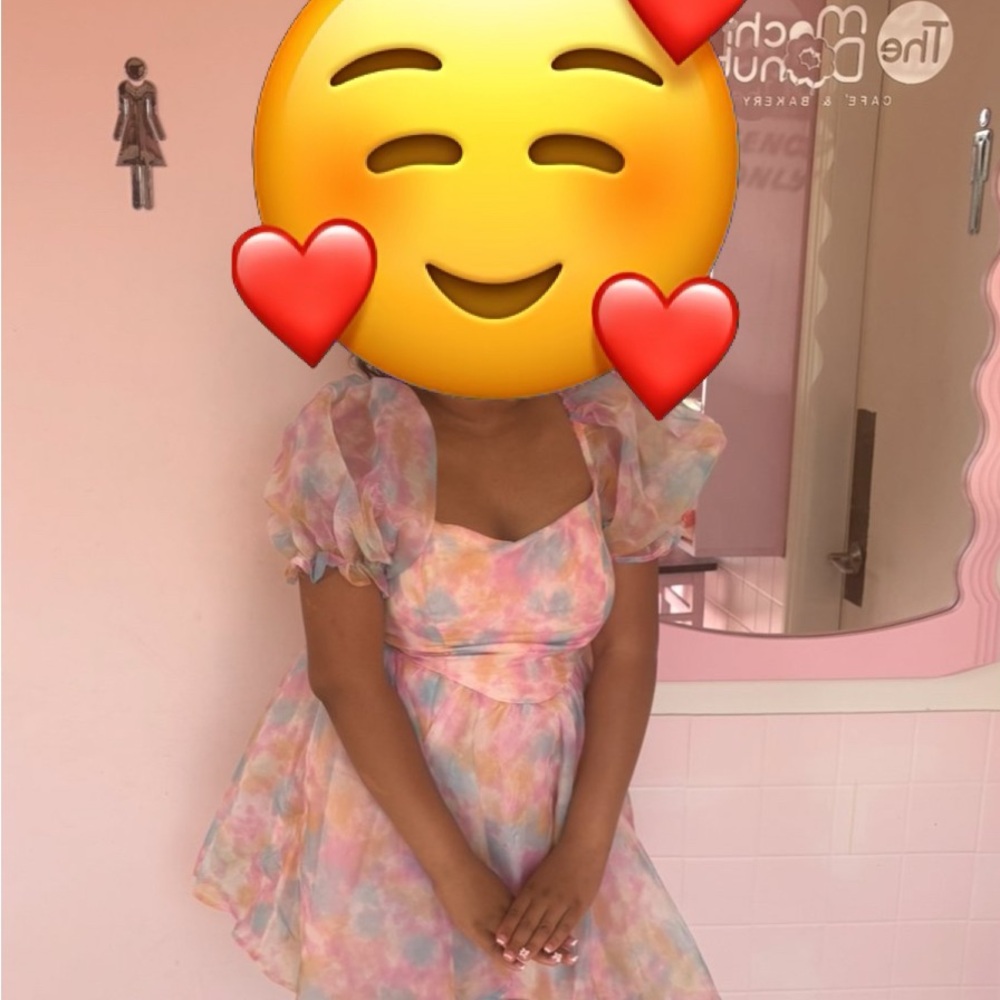 Shein Pastel Watercolor Puff-Sleeve Baby Doll Dress